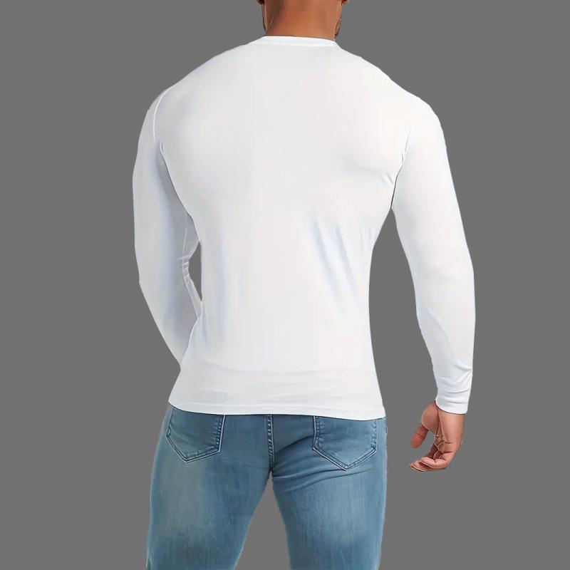 Fitness long-sleeve tight-fitting round-neck T-shirt for men, quick-dry training wear, muscle boy sports shapewear, stretchy T-shirt