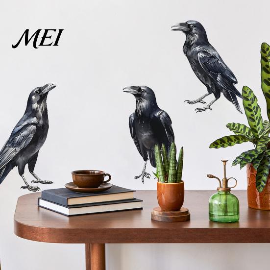 Waterproof PVC Mural Halloween Black Crow Wall Stickers, Raven Decals, Removable Room Dark Aesthetic Decor Peel And Stick Art Decors for Home