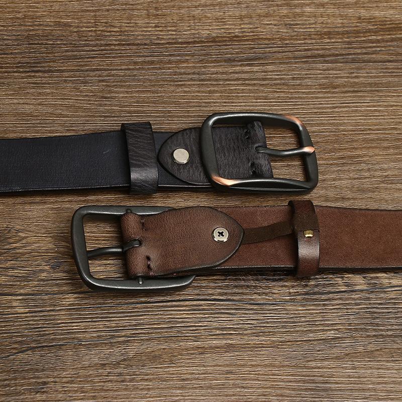 Belt Men's Matte Glossy Retro Leather Pin Buckle First Layer Cowhide Casual Trendy All-Match Youth Jeans Belt