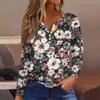 Женская модная повседневная футболка с v-образным вырезом и длинным рукавом с цветочным принтом, украшенная топами
