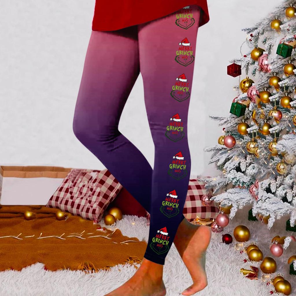 Women's Fashion Casual Outdoor Christmas Print Slim Stretch Yoga Pants Nine Minute Pants