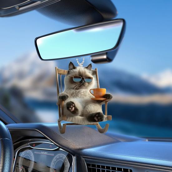 Кресло-качалка, подвесное украшение в виде кота, домашняя рождественская елка, зеркало заднего вида автомобиля, 2D, плоский акриловый котенок, подвесное украшение, мультяшное животное, кулон