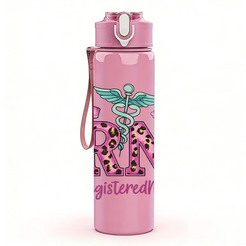 1PC RN Medical Symbol Floral 750ml Color Plastic Sports Water Bottle Leakproof Flip Straw Lid Suitable for Sports Office Home Use