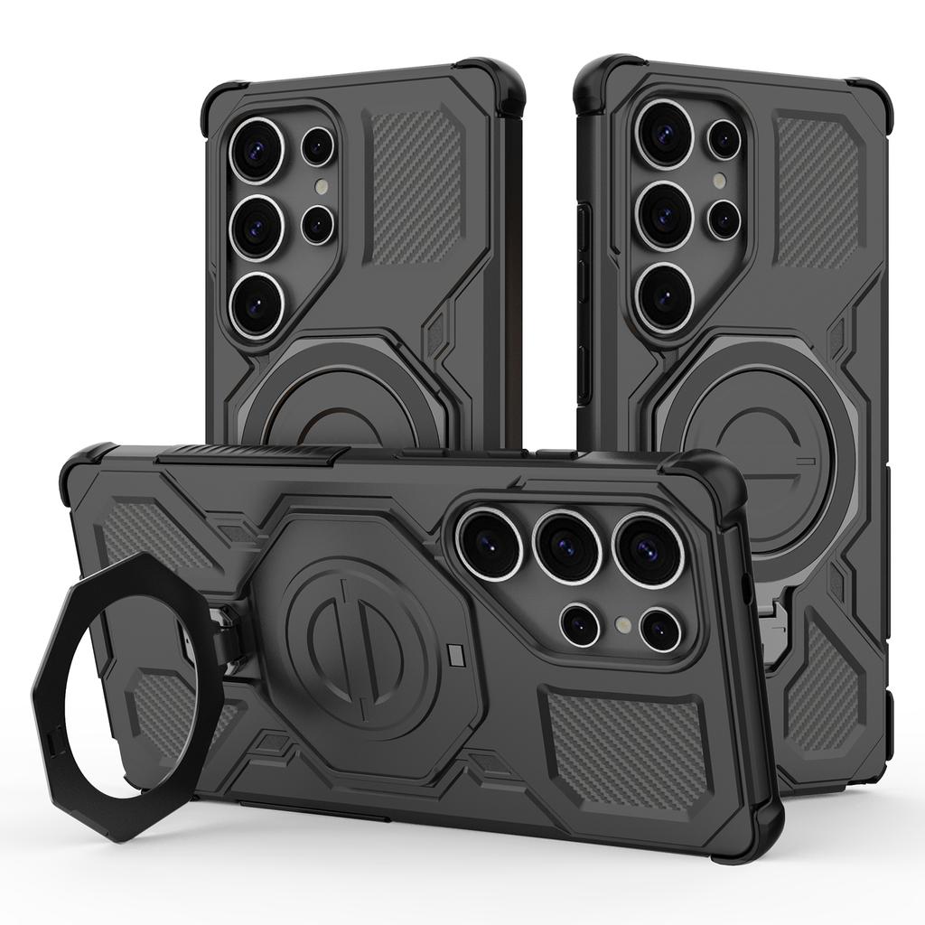 Магнитный чехол для Samsung Galaxy S25 Ultra с вращающейся металлической подставкой, задняя крышка для телефона из ПК+ТПУ