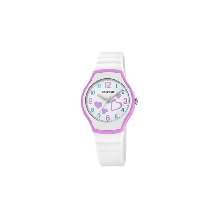 Montre enfant - CALYPSO - Calypso blanche coeur violet - 30mm - Silicone - Garantie 2 ans