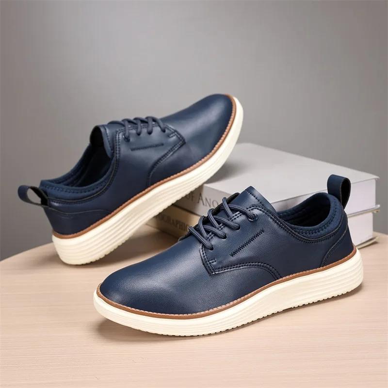 Men's Leather Shoes PU Fabric Spring and Autumn Brown Men's Casual Shoes Black Comfortable Classic Walking Shoes Flat Bottom