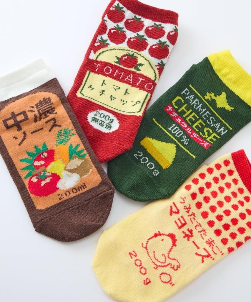 Nissen Women's Food-Package-Design Short Crew Socks, 4 Pairs, 21-25 cm