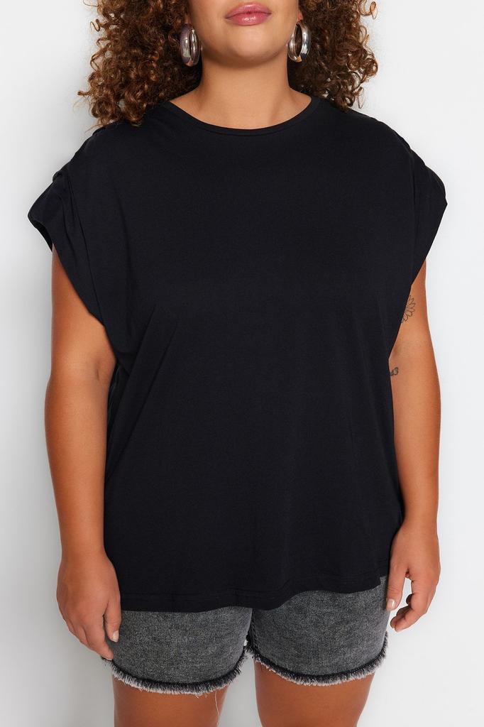 Women's Style Plus Size Blouse Black Crew Neck Basic Knitted Blouse