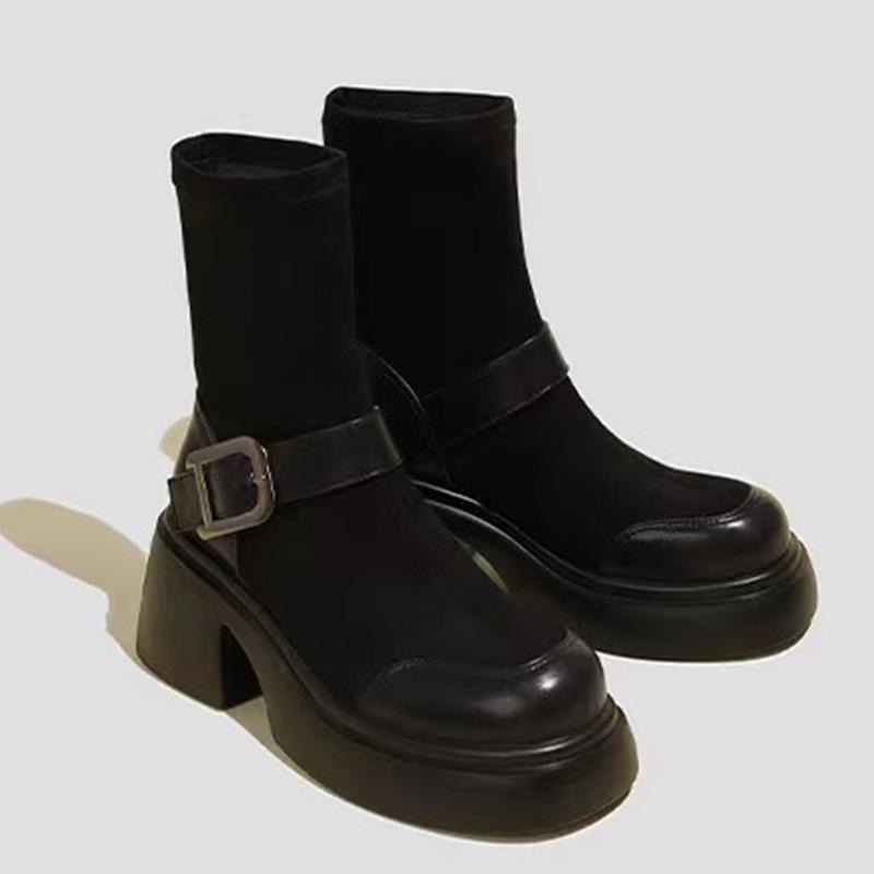 Мода Rimocy 2024 Зима Новые однотонные ботильоны Тренд Металлическая пряжка Массивная платформа Готические ботинки Женщина Толстая подошва Женские короткие ботинки
