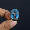 Tree of Life Neon Blue Apatite Gemstone Copper Wire Wrapped Handmade Jewelry Ring For Gift