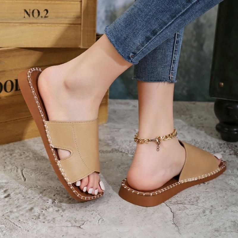 Летние новые плоские туфли с квадратным носком и одним словом, женские уличные сандалии, тапочки