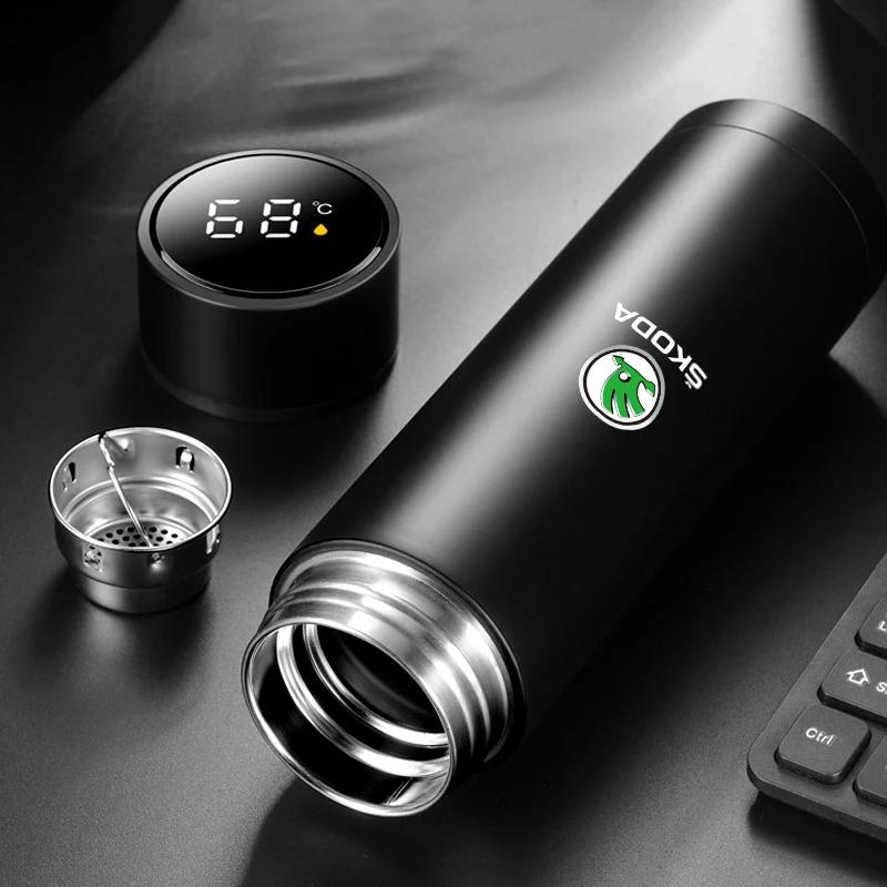 AAFO1 500ml Stainless Steel Car Emblem Intelligent Temperature Cup Coffee Cup for Skoda Octavia A5 A7 Fabia 1 Superb Kamiq Rapid Yeti