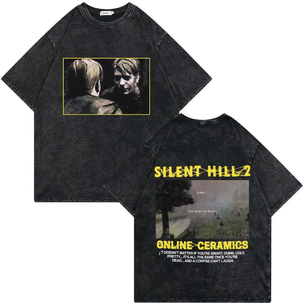 Игра Silent Hill Винтажная стираная футболка Мужская Женская Готическая Мода Футболки Высококачественный Хлопок Оверсайз Футболки Уличная Одежда
