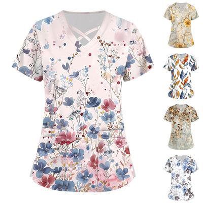 Женский топ с коротким рукавом и V-образным вырезом, принтом и карманом Dry-nurse