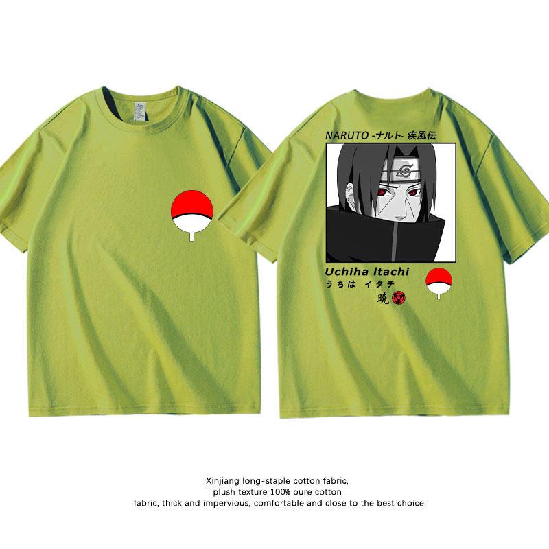 Green Childrens Tshirt Naruto Kakashi Naruto Uchiha Itachi Sasuke Pure Cotton Doublesided Printed Parentchild Casual Tshirt
