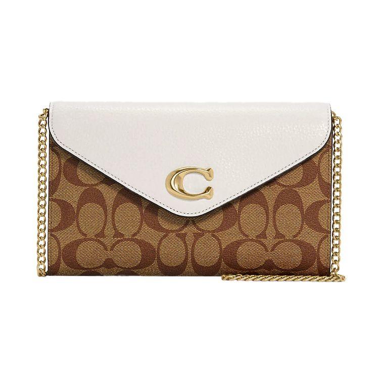 Coach Tammie 21 Классическая Сумка-кроссбоди с Цветовыми Блоками и Цепочкой из Покрытого Холста и Кожи с Текстурой Гальки Маленькая Женская Сумка-кроссбоди Хаки Белый C7301-IMDJ8