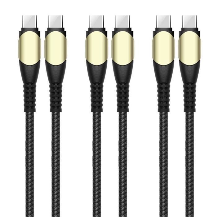 3x Câble USB-C vers USB-C Rapide 60W pour iPhone 16 Pro Max - iPhone 16 Pro - iPhone 16 - iPhone 16e - Nylon Tressé Noir 1M
