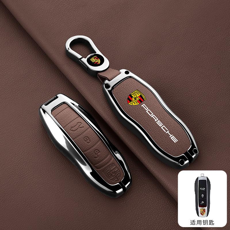 Zinc Alloy Leather Car Remote Key Case Cover Shell For Porsche Panamera Carman Macann Bobst Cayenne 911 981 991 970 9969 Sticker