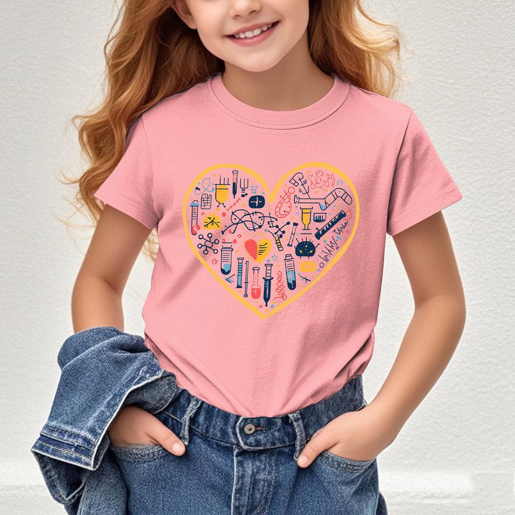 Girls New Cartoon Printed Shortsleeved Tshirt Summer Shortsleeved Tshirt Childrens Round Neck Top  polyester fabric
