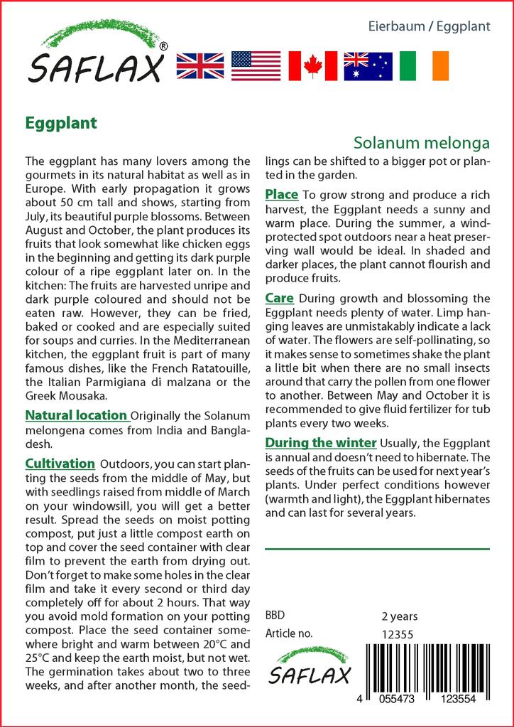SAFLAX Баклажаны - 20 семян - С горшечным субстратом для лучшего выращивания - Solanum melonga