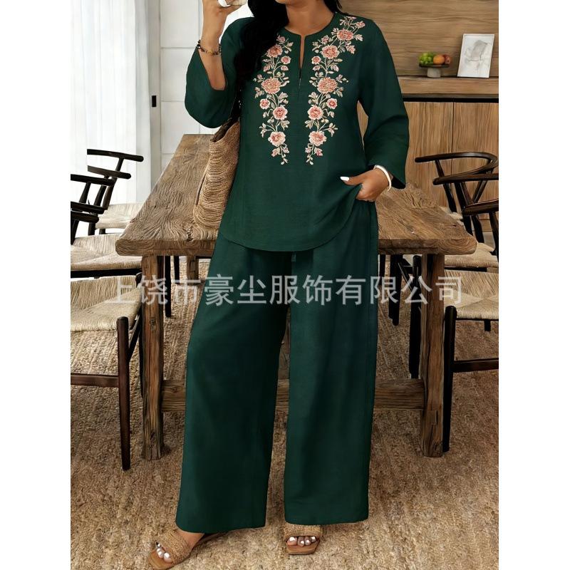 Women's Wholesale Long Sleeve Lace Flower Long Sleeve Ethnic Style Women's Hot Selling Set