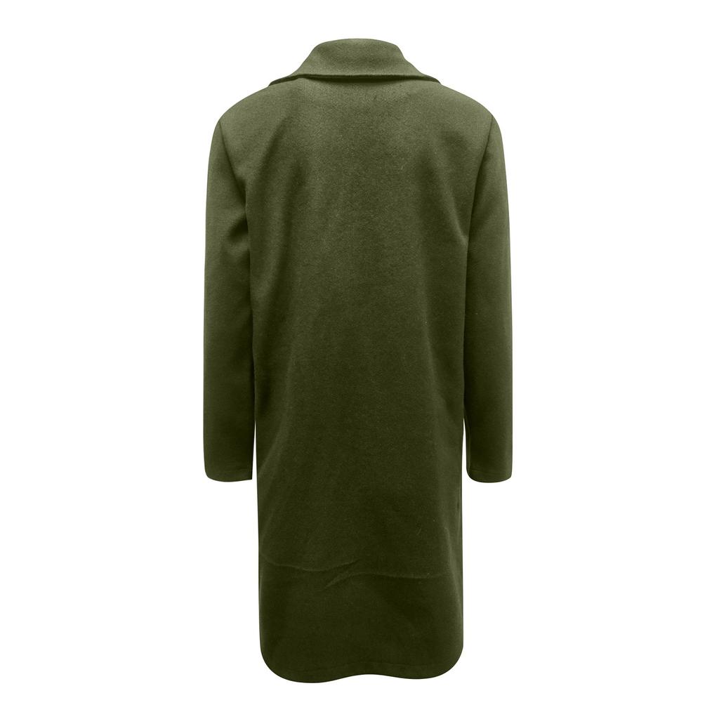 Women's Fashion Colid Color Long Sleeves Lapel Mid-length Button Woolen Coat