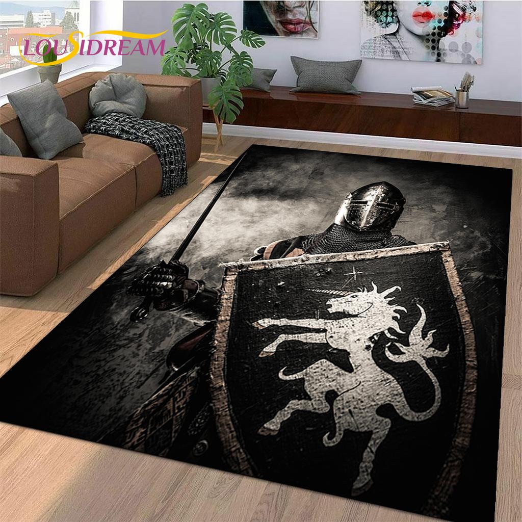 Knight Templar Cavalier Crusaders Cartoon Rug Carpet for Living Room Bedroom Decor,Non-slip Decoration for Sofa Doormat Gift Kid