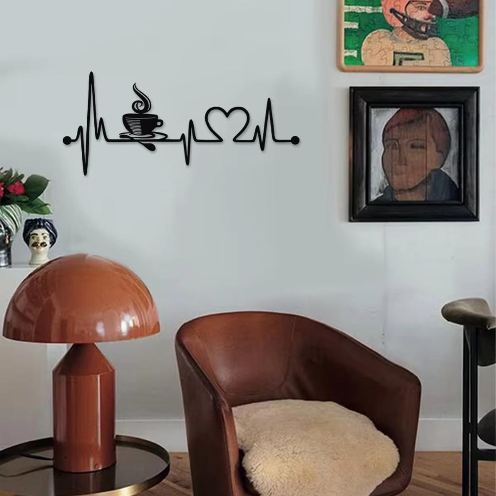 1pc Classic Coffee Heartbeat Metal Wall Sign, Decorative Coffee Lover Stand Art Humorous Bar Counter Decor Home Heartbeat Decor