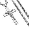 Rock Silver Color Stainless Steel Jesus Crucifixion Cross Necklace Pendant for Men Male Gothic Jewlery