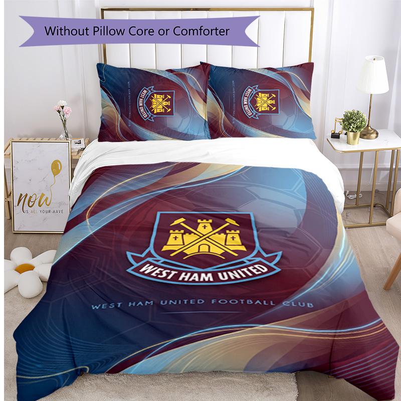 West Ham United Football Printed 3 Pieces Bedding Set, Comfortable Skin Friendly Bedroom Duvet Cover Set