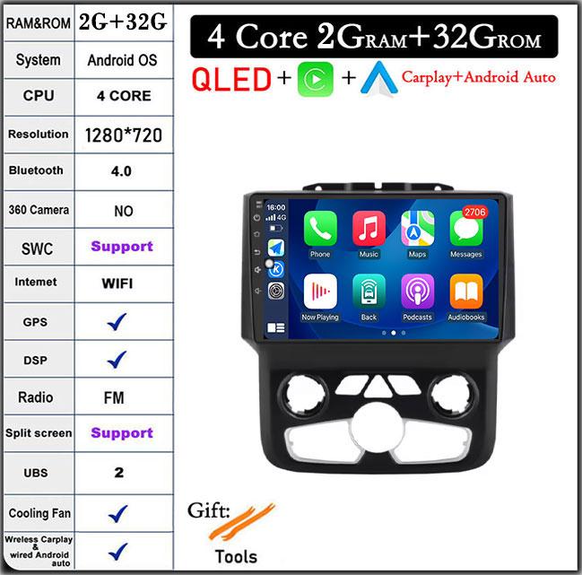 9-дюймовый Android Auto Car Radio для Dodge Ram 1500 2500 3500 2013-2018 Carplay Manual Ac StereoNavigation Carplay Touchscreen BT