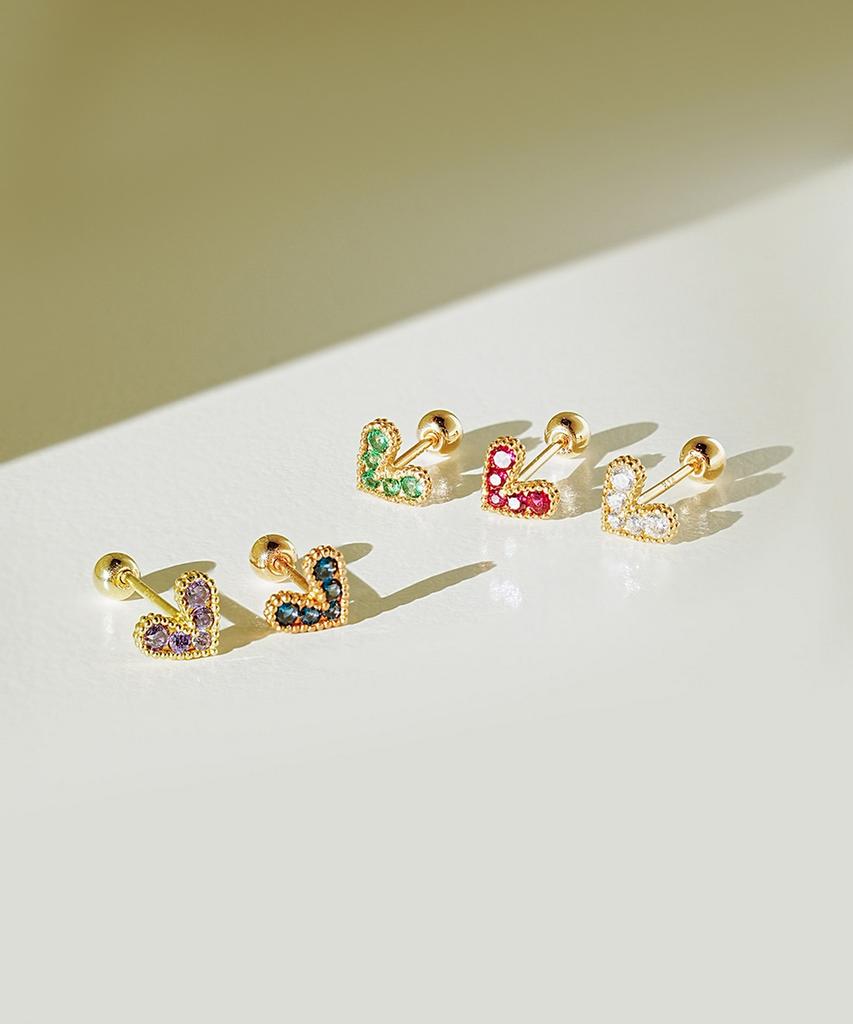 Минималпирсинг Серьги-гвоздики 14K Блестящее Прекрасное Сердце