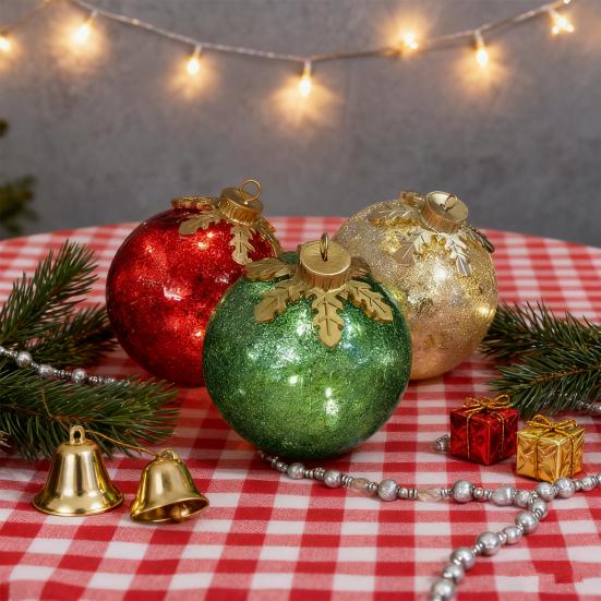 3 Pcs Christmas Ball Ornaments Pre-Lit Balls with Soft White LED Light for Tabletop Xmas Home Party Centerpiece