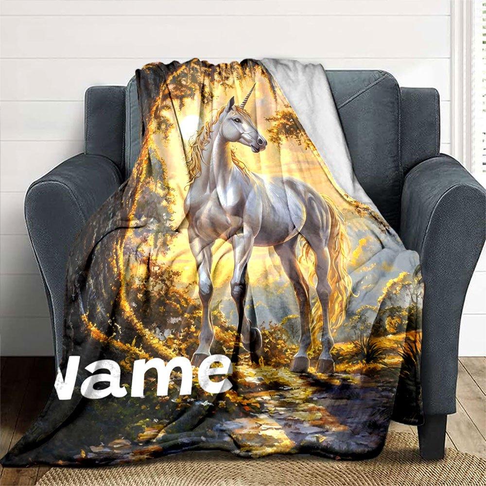 Unicorn Forest Scene Home Customize Your Name Blankets Soft And Cozy For All Seasons Perfect For Picnics Sofa Office Bed Living Room Ideal Gift For