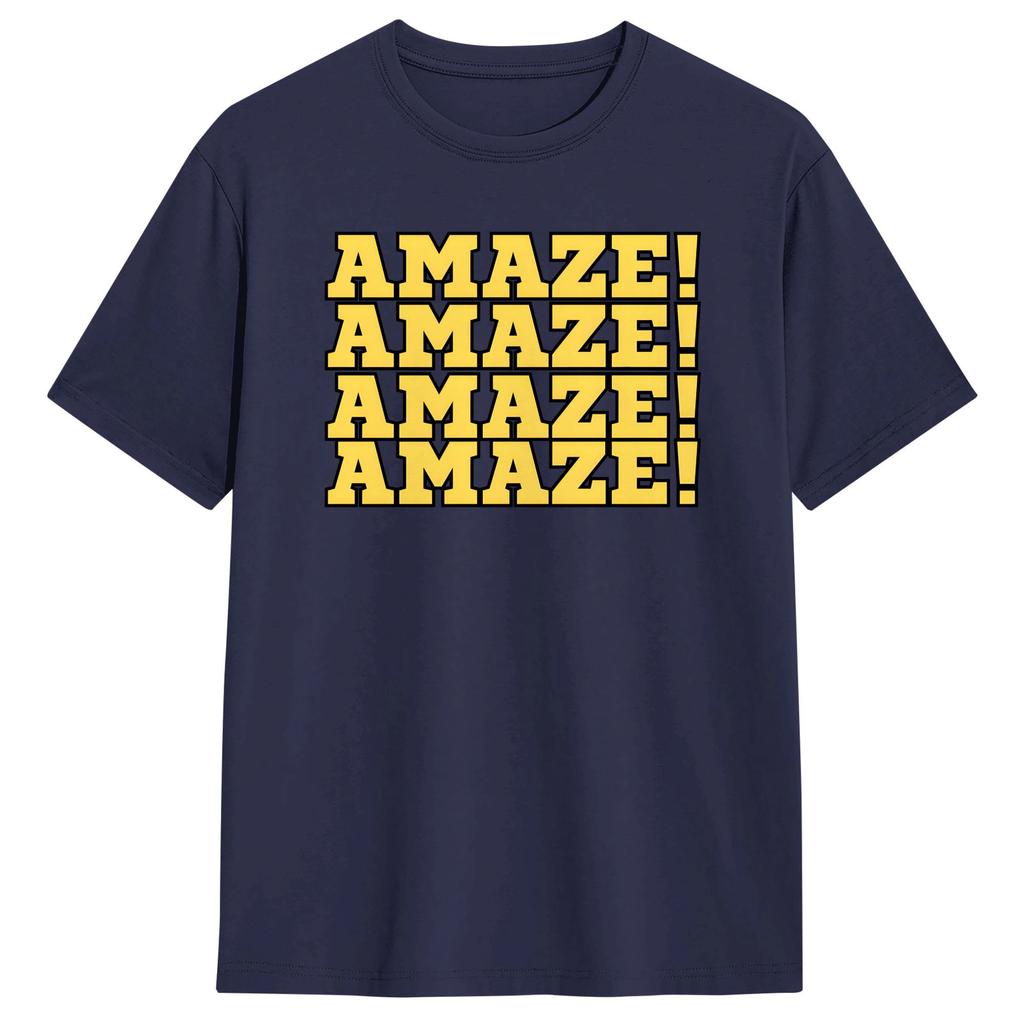 Amaze Bold Yellow Letter Print T Shirt For Men Pure Street Trend Crew Neck Short Sleeve Casual Oversized Tops