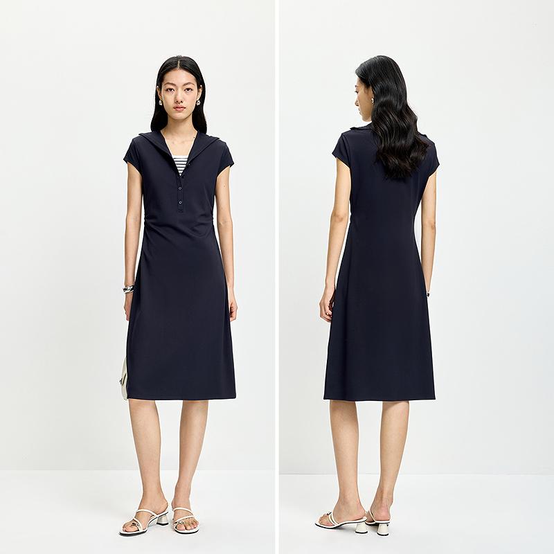 LILY Fake Two Striped Waist Cinching Dresses