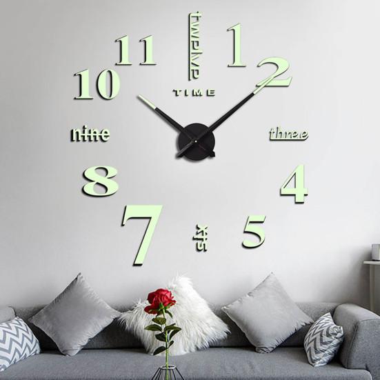 3D DIY Acrylic Luminous Mirror Surface Wall Sticker Clock Living Room Decor