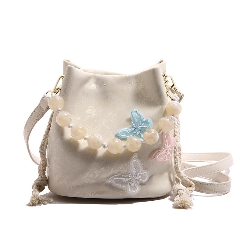 2025 Новая сумка через плечо в китайском стиле с бабочкой, модная комбинированная сумка с бисером, женская универсальная сумка-мессенджер, сумка-ведро