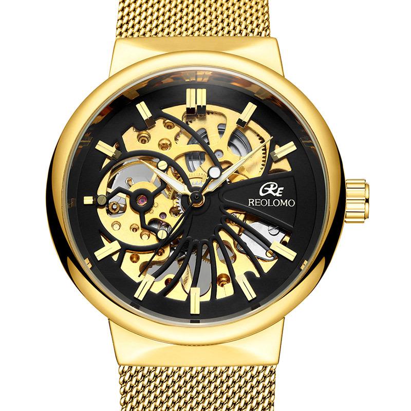 Мужские механические часы GUCAMEL, модная сетка с мужскими механическими часами с полым корпусом