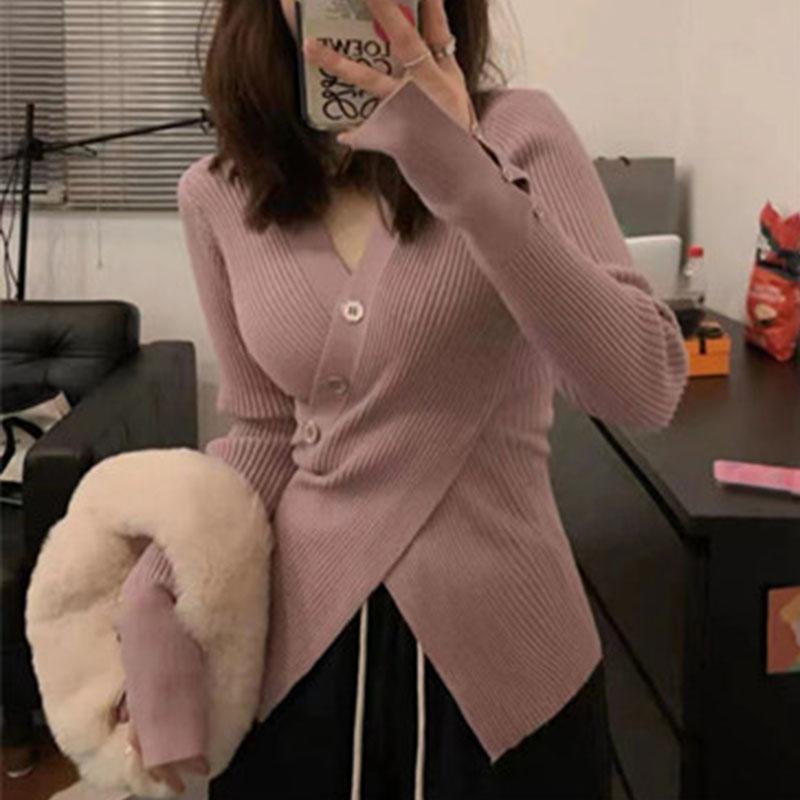 Весенне-осенний женский свитер, нижний свитер, повседневный уникальный вязаный свитер с внутренней крестовиной и v-образным вырезом в полоску внизу