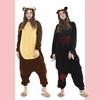 Осенне-зимний мультяшный animal-пижама цельная, Черный медведь, Коричневый медведь, Флисовая с капюшоном, Домашняя одежда