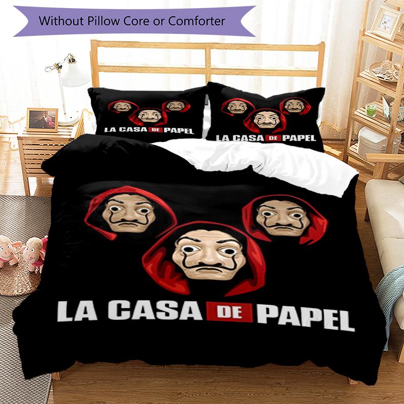 3pcs La Casa De Papel Bedding Set Duvet Cover Closure Includes 1 Duvet Cover & 2 Pillowcases, Soft and Comfortable for All Seasons.
