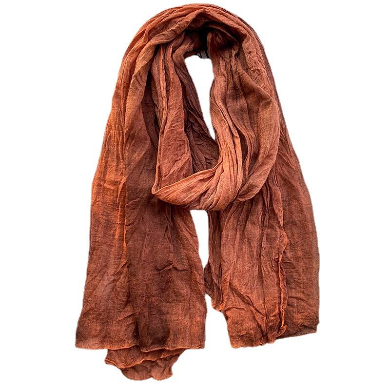 Хлопковый льняной шарф в стиле ретро в этническом стиле для женщин, длинный плиссированный градиентный платок с узором тай-дай, корейский литературный свежий хлопковый шарф