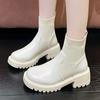 Fashion Rimocy Women's Fashion Platform Ankle Boots Autumn Winter Chunky Heels Knitting Short Boots Woman Slip On PU Leather Botas Mujer
