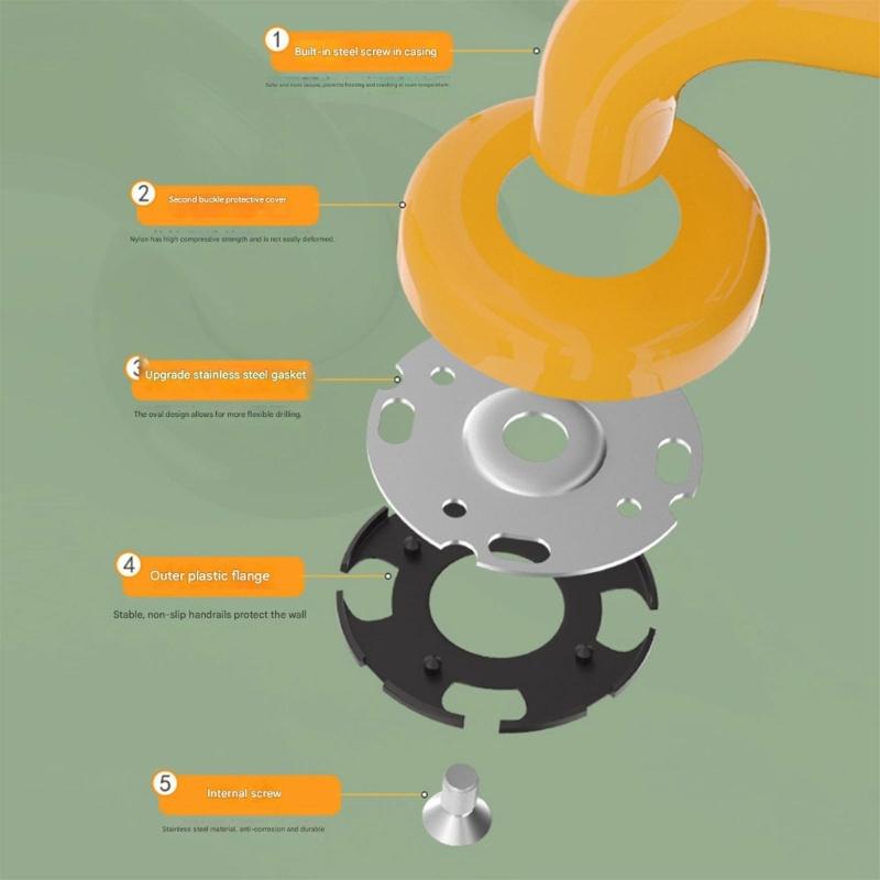 Stainless Steel Shower Handrail with Glowing Features 500 Pound Weight Bearing Antislip Grip for Bathing Safety