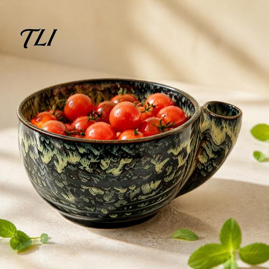 Drainage Bowl for Strawberries Ceramic Berry Swirl Bowl, Auto Fruit Washing Vegetable Wash Colander with Drain Holes, Kitchen Produce Cleaner Tomatoes