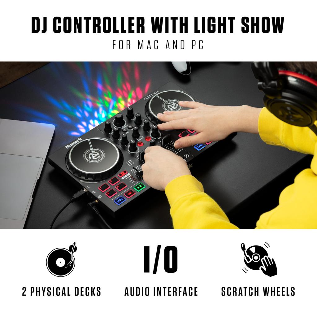 Numark DJ Controller for Beginners DJ Equipment Serato DJ Lite Included Streaming LED Light Audio Interface Portable DJ Mixer Numark Party Mix II