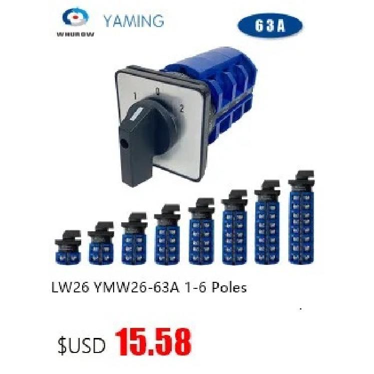 YMW26-32 Series LW26 32A 690V Silver Contact 1-8 Poles 2/3 Positions Changeover Cam Switch Rotary Selector LW28-32