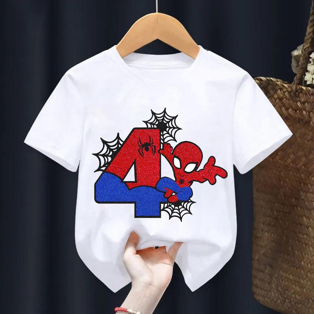 Children's Spider Man T-shirt Cartoon Birthday Digital Printed T-shirt Cute Boys and Girls Short Sleeve Top Children's Clothing