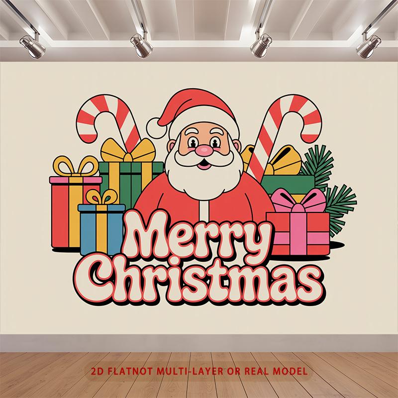 Party Backdrop Santa Claus Christmas Flat Santa Claus Candy Cane Winter Parties Celebration Photo Booth Front Door Decor